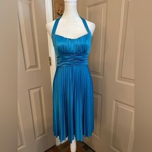 Speechless vintage electric blue halter fit & flare pleated party dress. Size S.